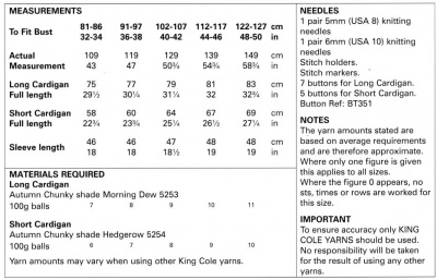 Knitting Pattern - King Cole 5812 - Autumn Chunky - Ladies Cardigans